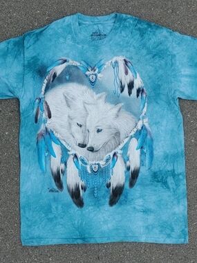 The Mountain Vintage 2013 Wolf Dreamcatcher Tie Dye Graphic T-Shirt Blue Large